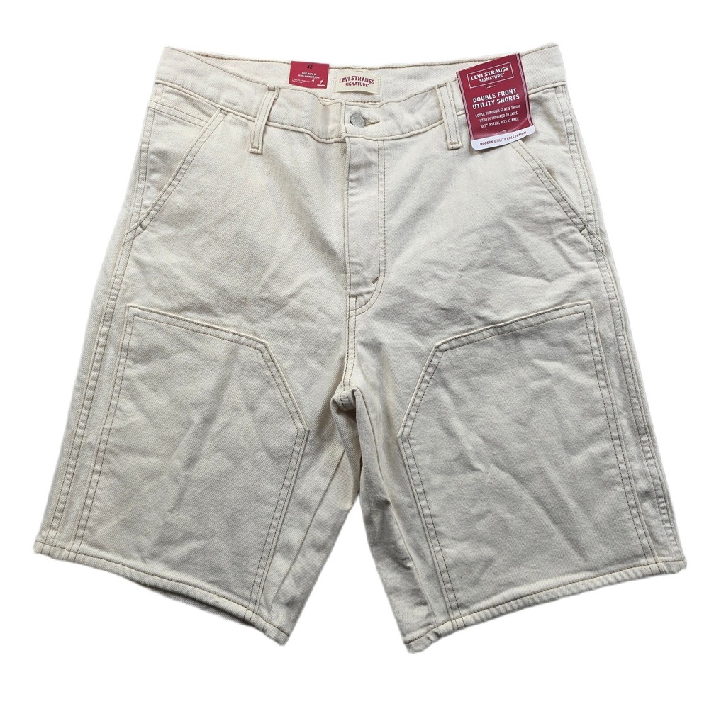 Levi Strauss Signature Utility Shorts Mens 32 Off White Cotton Double Front NEW